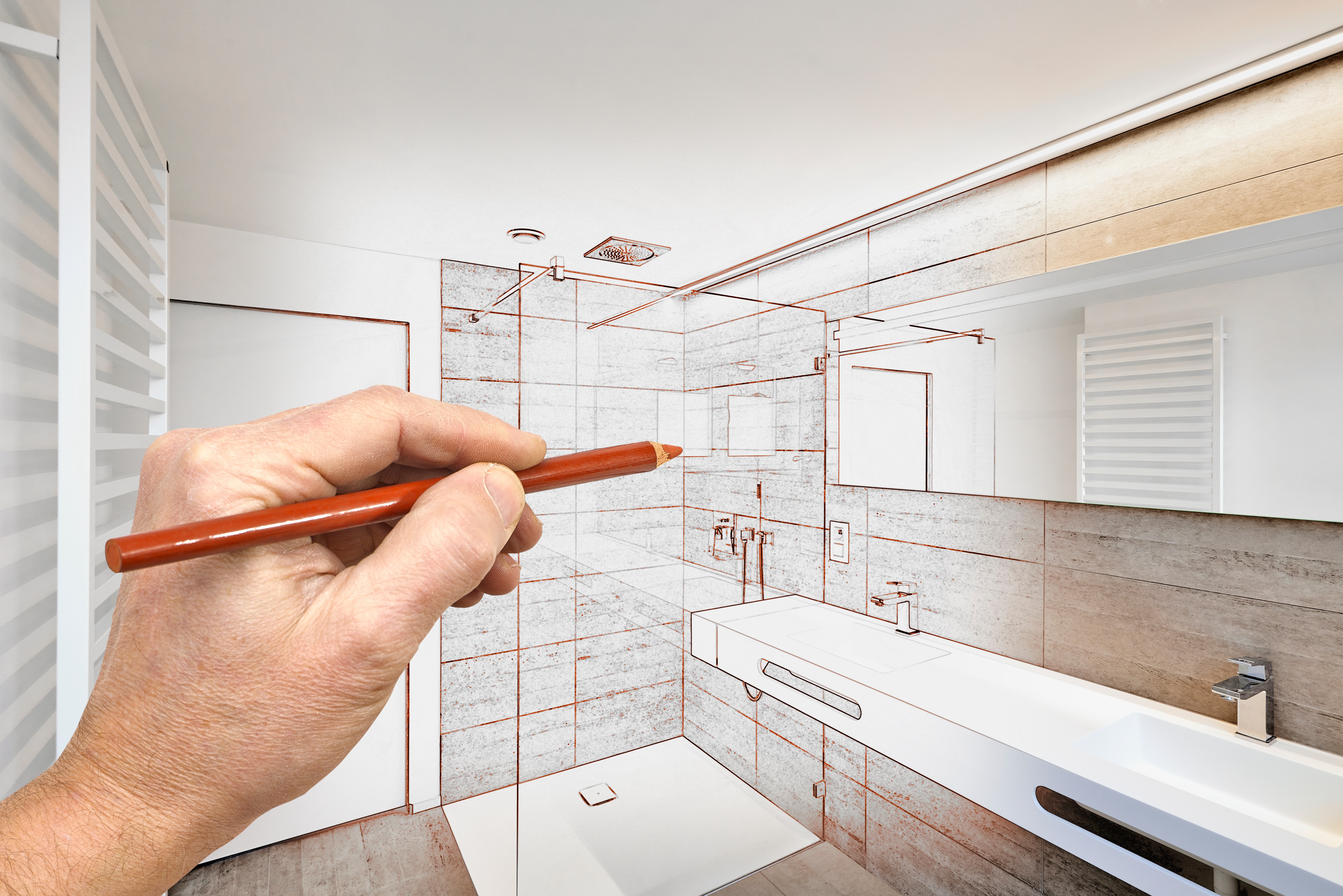 Modern shower installation with glass door and tile