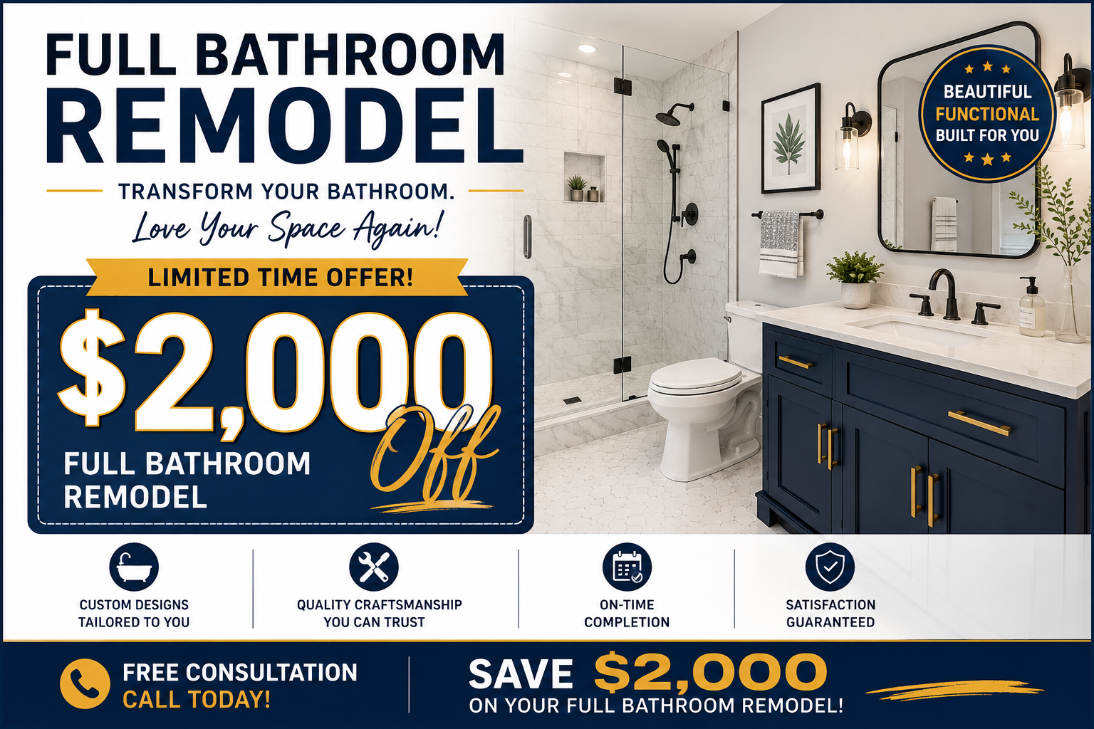 $2000 Off full bathroom remodel Spring Sale in madison heights