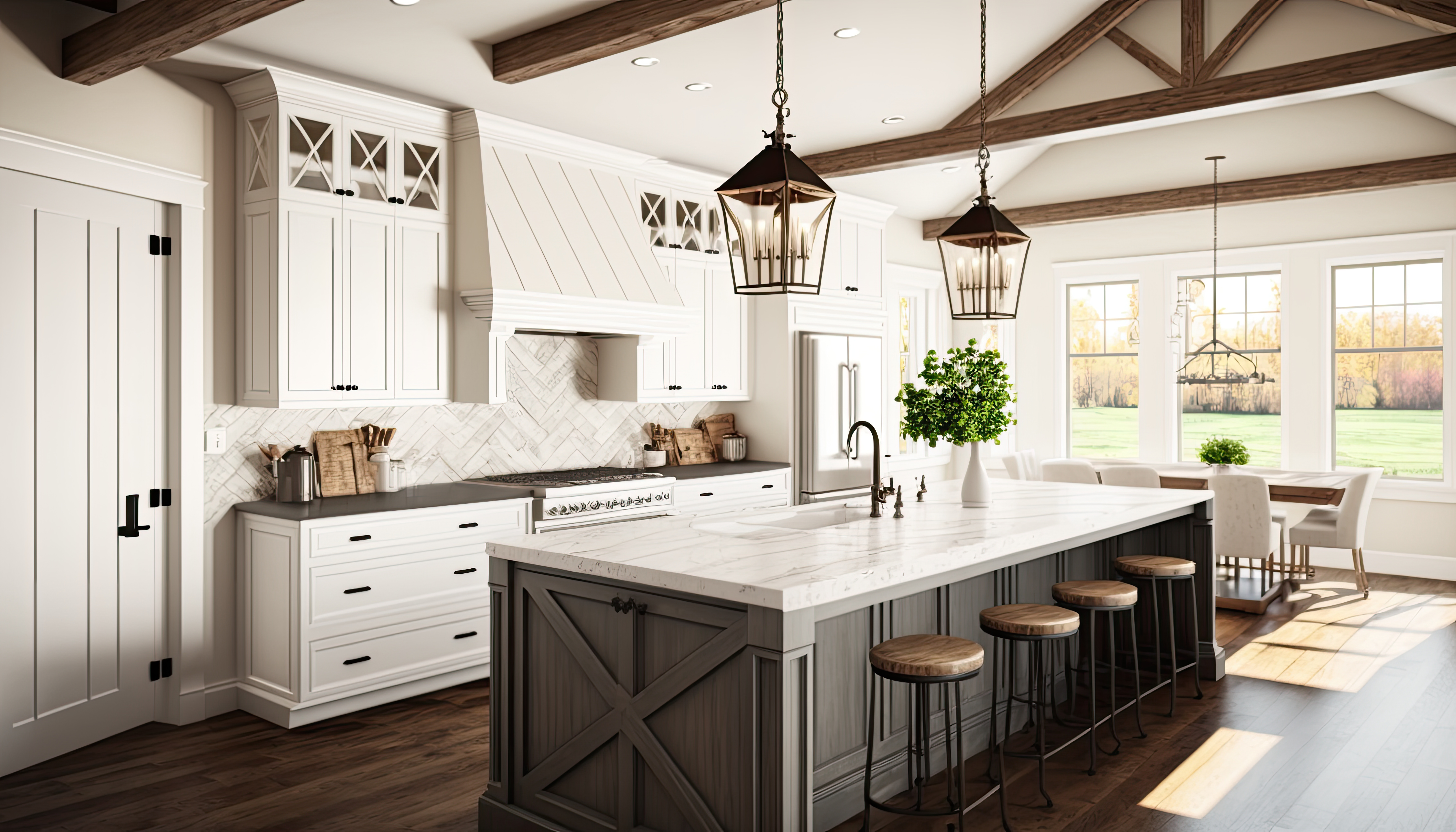 Navy cabinet kitchen with brass hardware